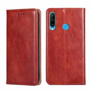 For Huawei P30 lite PU + TPU Gloss Oil Solid Color Magnetic Horizontal Flip Leather Case with Holder & Card Slot & Wallet(Brown)