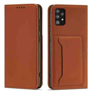 For Samsung Galaxy A32 5G Strong Magnetism Liquid Feel Horizontal Flip Leather Case with Holder & Card Slots & Wallet(Brown)