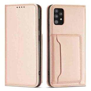 For Samsung Galaxy A72 5G / 4G Strong Magnetism Liquid Feel Horizontal Flip Leather Case with Holder & Card Slots & Wallet(Rose Gold)