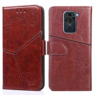 For Xiaomi Redmi Note 9 Geometric Stitching Horizontal Flip TPU + PU Leather Case with Holder & Card Slots & Wallet(Dark Brown)