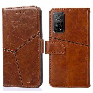 For Xiaomi Mi 10T / 10T Pro Geometric Stitching Horizontal Flip TPU + PU Leather Case with Holder & Card Slots & Wallet(Light Brown)