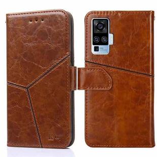For vivo X50 Pro Geometric Stitching Horizontal Flip TPU + PU Leather Case with Holder & Card Slots & Wallet(Light Brown)