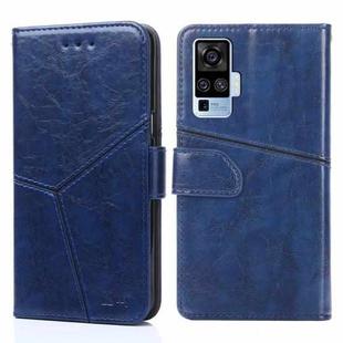 For vivo X50 Pro Geometric Stitching Horizontal Flip TPU + PU Leather Case with Holder & Card Slots & Wallet(Blue)