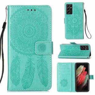 For Samsung Galaxy S21 Ultra 5G Dream Catcher Printing Horizontal Flip Leather Case with Holder & Card Slots & Wallet & Lanyard(Green)