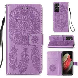 For Samsung Galaxy S21 Ultra 5G Dream Catcher Printing Horizontal Flip Leather Case with Holder & Card Slots & Wallet & Lanyard(Purple)