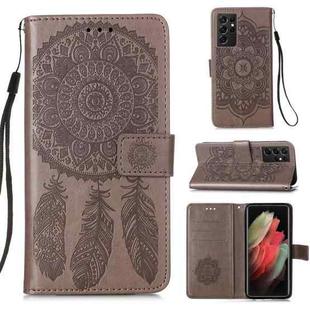 For Samsung Galaxy S21 Ultra 5G Dream Catcher Printing Horizontal Flip Leather Case with Holder & Card Slots & Wallet & Lanyard(Grey)