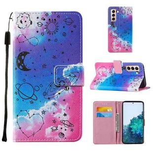 For Samsung Galaxy S21+ 5G Cross Texture Painting Pattern Horizontal Flip Leather Case with Holder & Card Slots & Wallet & Lanyard(Love Universe)