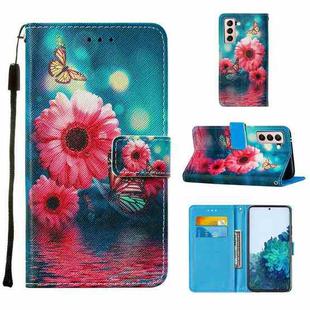 For Samsung Galaxy S21+ 5G Cross Texture Painting Pattern Horizontal Flip Leather Case with Holder & Card Slots & Wallet & Lanyard(Chrysanthemum)