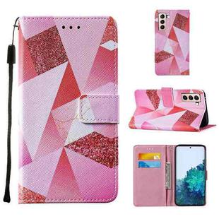 For Samsung Galaxy S21 5G Cross Texture Painting Pattern Horizontal Flip Leather Case with Holder & Card Slots & Wallet & Lanyard(Pink Rhombus)
