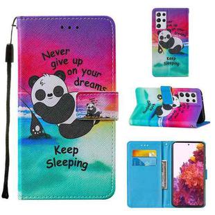 For Samsung Galaxy S21 Ultra 5G Cross Texture Painting Pattern Horizontal Flip Leather Case with Holder & Card Slots & Wallet & Lanyard(Sleeping Panda)