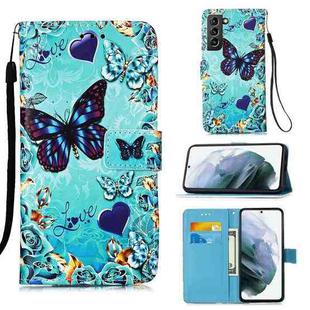 For Samsung Galaxy S21+ 5G Colored Drawing Pattern Plain Weave Horizontal Flip Leather Case with Holder & Card Slot & Wallet & Lanyard(Caring Butterfly)