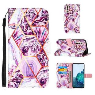 For Samsung Galaxy S21 5G Marble Stitching Horizontal Flip PU Leather Case with Holder & Card Slots & Wallet & Lanyard(Purple)