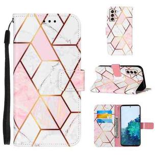 For Samsung Galaxy S21 5G Marble Stitching Horizontal Flip PU Leather Case with Holder & Card Slots & Wallet & Lanyard(Pink White)