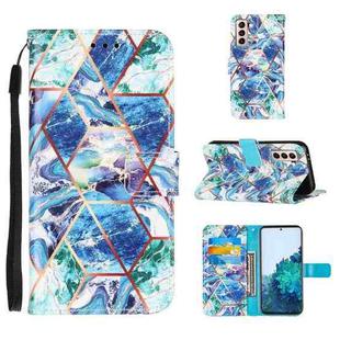 For Samsung Galaxy S21 5G Marble Stitching Horizontal Flip PU Leather Case with Holder & Card Slots & Wallet & Lanyard(Blue Green)