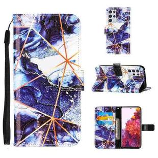 For Samsung Galaxy S21 Ultra 5G Marble Stitching Horizontal Flip PU Leather Case with Holder & Card Slots & Wallet & Lanyard(Navy Blue)