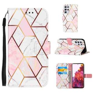 For Samsung Galaxy S21 Ultra 5G Marble Stitching Horizontal Flip PU Leather Case with Holder & Card Slots & Wallet & Lanyard(Pink White)