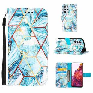 For Samsung Galaxy S21 Ultra 5G Marble Stitching Horizontal Flip PU Leather Case with Holder & Card Slots & Wallet & Lanyard(Blue)