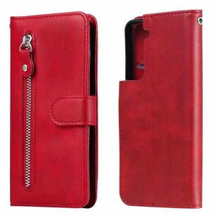 For Samsung Galaxy S21 5G Fashion Calf Texture Zipper Horizontal Flip Leather Case with Holder & Card Slots & Wallet(Red)