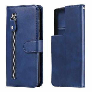 For Samsung Galaxy S21 Ultra 5G Fashion Calf Texture Zipper Horizontal Flip Leather Case with Holder & Card Slots & Wallet(Blue)
