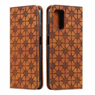 For Xiaomi Poco M3 Lucky Flowers Embossing Pattern Magnetic Horizontal Flip Leather Case with Holder & Card Slots(Brown)