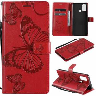 For OPPO A53 (2020) / A53s / A33 (2020) / A32 3D Butterflies Embossing Pattern Horizontal Flip Leather Case with Holder & Card Slot & Wallet(Red)