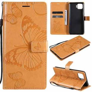 For OPPO F17 Pro / Reno4 Lite 3D Butterflies Embossing Pattern Horizontal Flip Leather Case with Holder & Card Slot & Wallet(Yellow)