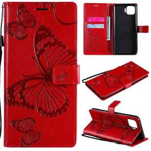 For OPPO F17 Pro / Reno4 Lite 3D Butterflies Embossing Pattern Horizontal Flip Leather Case with Holder & Card Slot & Wallet(Red)