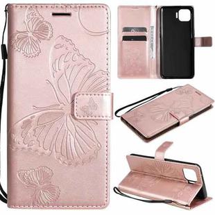 For OPPO F17 Pro / Reno4 Lite 3D Butterflies Embossing Pattern Horizontal Flip Leather Case with Holder & Card Slot & Wallet(Rose Gold)