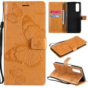 For OPPO Realme 7 3D Butterflies Embossing Pattern Horizontal Flip Leather Case with Holder & Card Slot & Wallet(Yellow)