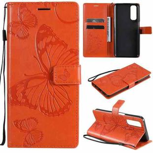 For OPPO Realme 7 3D Butterflies Embossing Pattern Horizontal Flip Leather Case with Holder & Card Slot & Wallet(Orange)