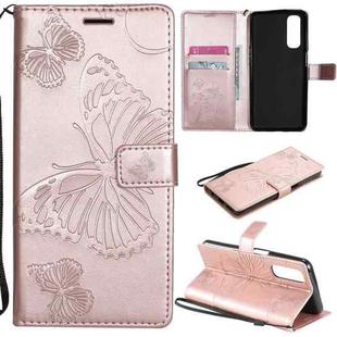 For OPPO Realme 7 3D Butterflies Embossing Pattern Horizontal Flip Leather Case with Holder & Card Slot & Wallet(Rose Gold)