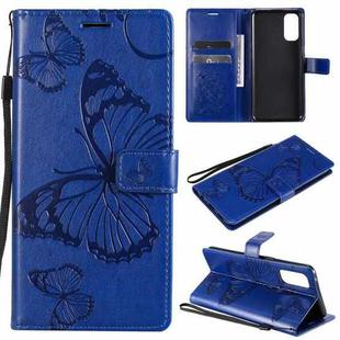 For OPPO Reno4 4G 3D Butterflies Embossing Pattern Horizontal Flip Leather Case with Holder & Card Slot & Wallet(Blue)