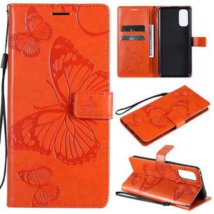 For OPPO Reno4 4G 3D Butterflies Embossing Pattern Horizontal Flip Leather Case with Holder & Card Slot & Wallet(Orange)