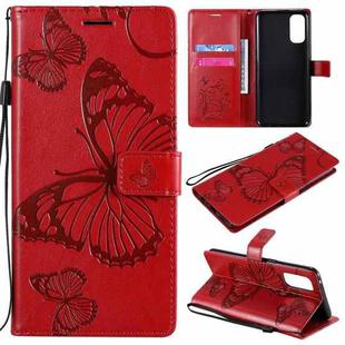 For OPPO Reno4 4G 3D Butterflies Embossing Pattern Horizontal Flip Leather Case with Holder & Card Slot & Wallet(Red)