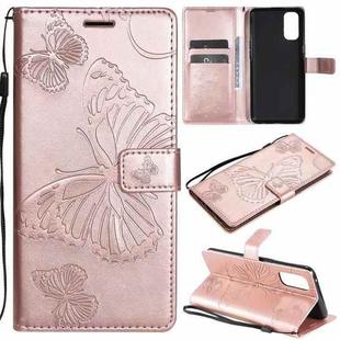 For OPPO Reno4 4G 3D Butterflies Embossing Pattern Horizontal Flip Leather Case with Holder & Card Slot & Wallet(Rose Gold)