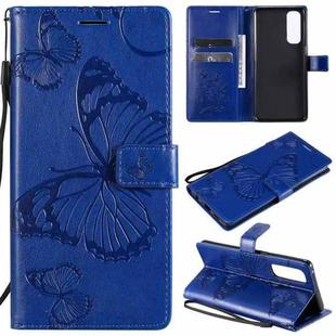 For OPPO Reno4 Pro 4G 3D Butterflies Embossing Pattern Horizontal Flip Leather Case with Holder & Card Slot & Wallet(Blue)