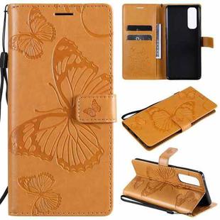 For OPPO Reno4 Pro 4G 3D Butterflies Embossing Pattern Horizontal Flip Leather Case with Holder & Card Slot & Wallet(Yellow)