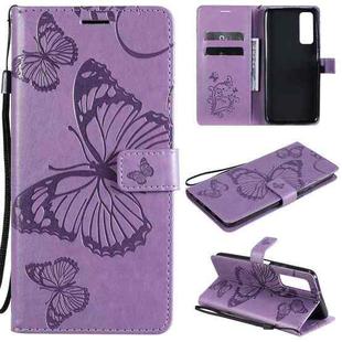 For Huawei P smart 2021 3D Butterflies Embossing Pattern Horizontal Flip Leather Case with Holder & Card Slot & Wallet(Purple)