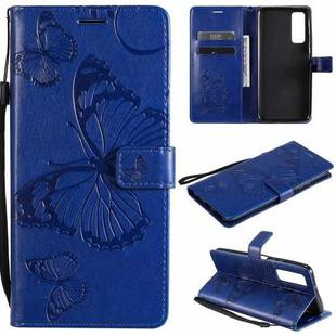 For Huawei P smart 2021 3D Butterflies Embossing Pattern Horizontal Flip Leather Case with Holder & Card Slot & Wallet(Blue)