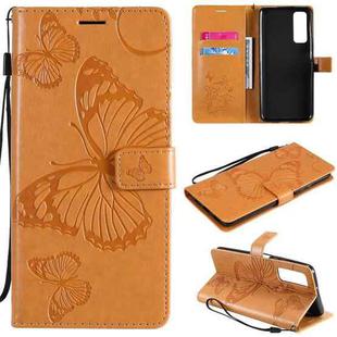 For Huawei P smart 2021 3D Butterflies Embossing Pattern Horizontal Flip Leather Case with Holder & Card Slot & Wallet(Yellow)