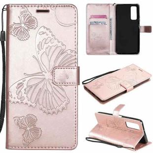 For Huawei P smart 2021 3D Butterflies Embossing Pattern Horizontal Flip Leather Case with Holder & Card Slot & Wallet(Rose Gold)