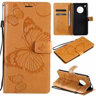 For Huawei Y9a 3D Butterflies Embossing Pattern Horizontal Flip Leather Case with Holder & Card Slot & Wallet(Yellow)