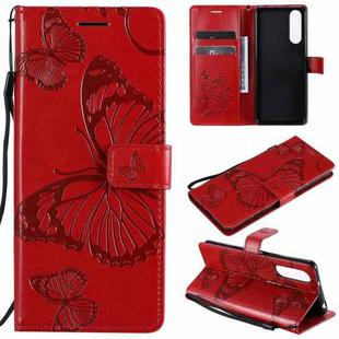 For Sony Xperia5 II 3D Butterflies Embossing Pattern Horizontal Flip Leather Case with Holder & Card Slot & Wallet(Red)