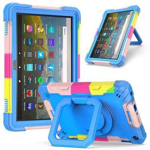 For Amazon Kindle Fire HD 8 (2020) Contrast Color Shockproof Robot Silicone + PC Case with Wristband Holder(Camouflage + Blue)