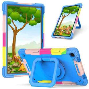 For Samsung Galaxy Tab A7 10.4 (2020) T500 / T505 Contrast Color Shockproof Robot Silicone + PC Case with Wristband Holder(Camouflage + Blue)