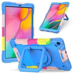 For Samsung Galaxy Tab A10.1 (2019) T510 Contrast Color Shockproof Robot Silicone + PC Case with Wristband Holder(Camouflage + Blue)