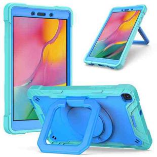 For Samsung Galaxy Tab A 8.0 (2019) T290 Contrast Color Shockproof Robot Silicone + PC Case with Wristband Holder(Mint Green + Blue)