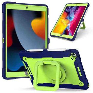 For iPad 10.2 2021 / 2020 / 2019 Contrast Color Shockproof Robot Silicone + PC Case with Wristband Holder(Navy Blue + Yellow-green)