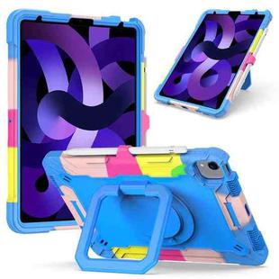 Contrast Color Shockproof Robot Silicone + PC Case with Wristband Holder For iPad Air 2022 / 2020 10.9(Camouflage + Blue)