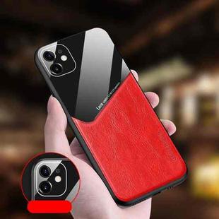 For iPhone 12 Pro All-inclusive Leather + Organic Glass Phone Case with Metal Iron Sheet(Red)